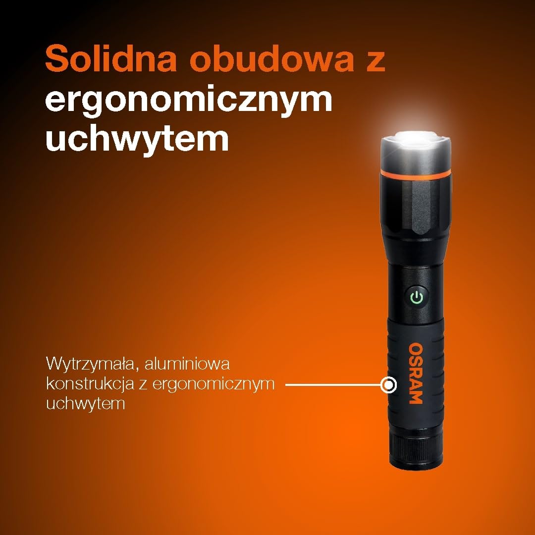 OSRAM LEDinspect PRO TORCH 500, akumulatorowa latarka inspekcyjna LED, funkcja zoom, jasność 500lm, 6000K, 4 tryby światła