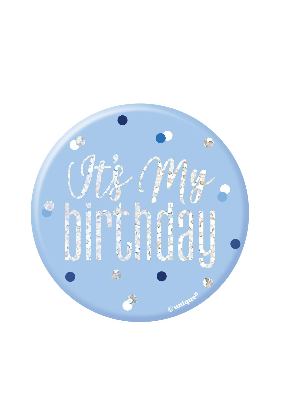 Unique – Insignia Redonda De Cumpleaños Con Purpurina Azul Y Plateada, Texto 'It's My Birthday', 1 Unidad (ref. 83515)
