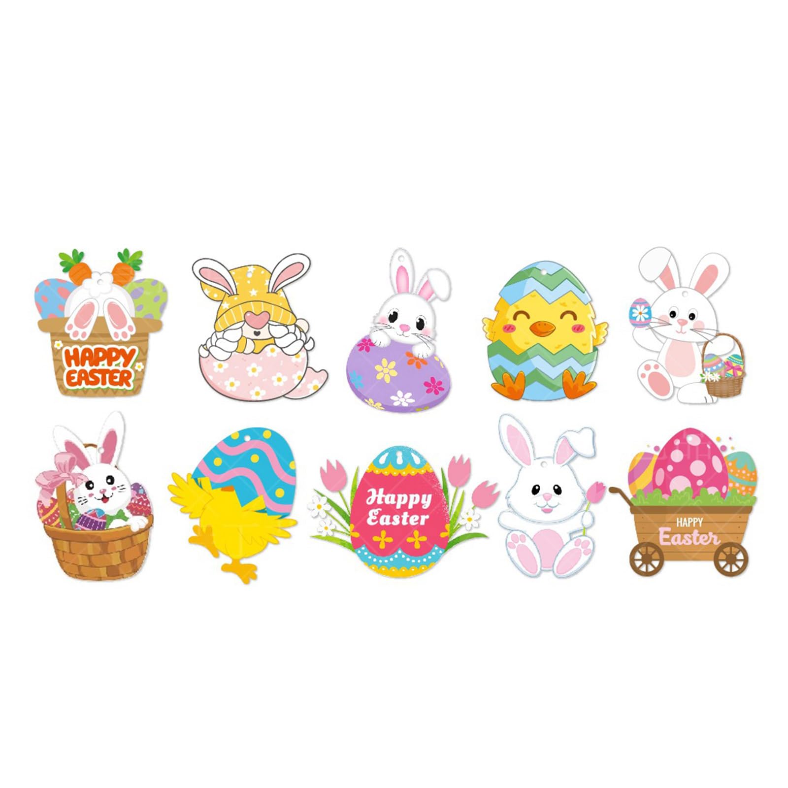 Kalttoy 10pcs Easters Bunnys and Eggs Paper Hangings Colorful Hanging Pendants Seasonal Decorating Accessories Party Supplies Bunnys Ornament