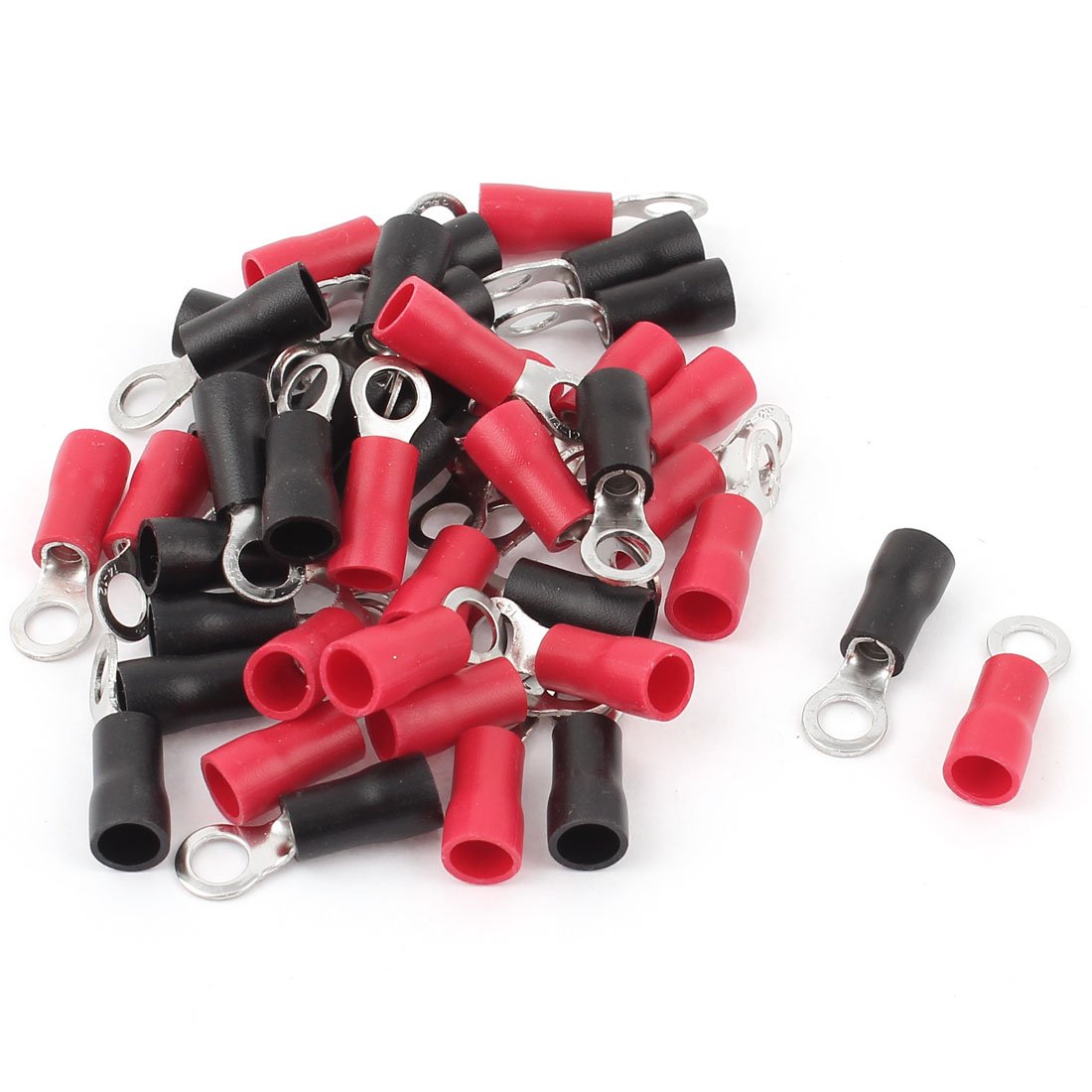 IIVVERR 40 Pcs 3.5-5S 14-12AWG Wire Connector Ring Crimp Terminal Red Black (40 Pcs 3.5-5S 14-12AWG Conector de cable Anillo Terminal de engarce Rojo Negro