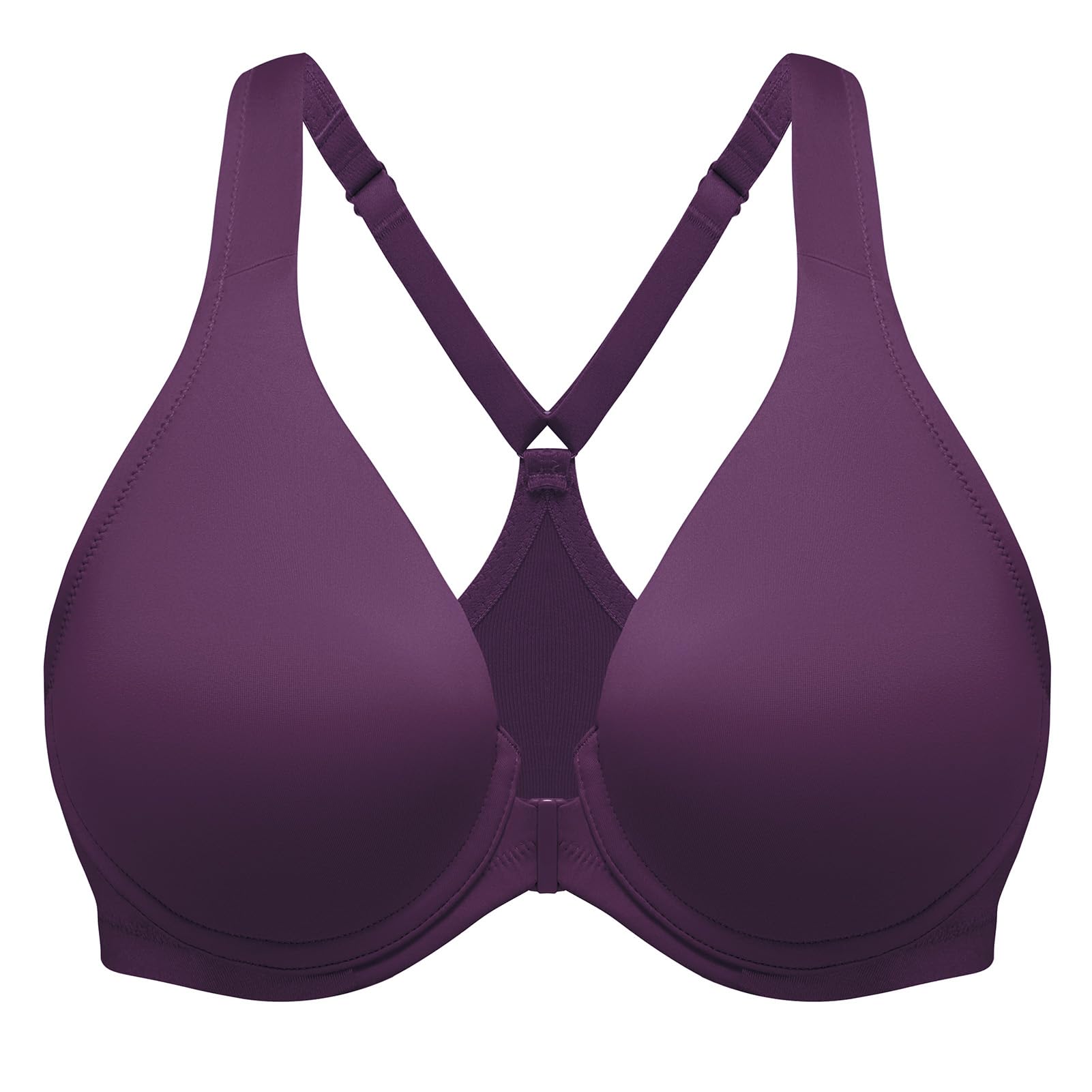Meleneca Women's Grape Wine Racerback Front Fastening Bras Plunge Unlined Full Coverage Seamless Underwire Bra 36B