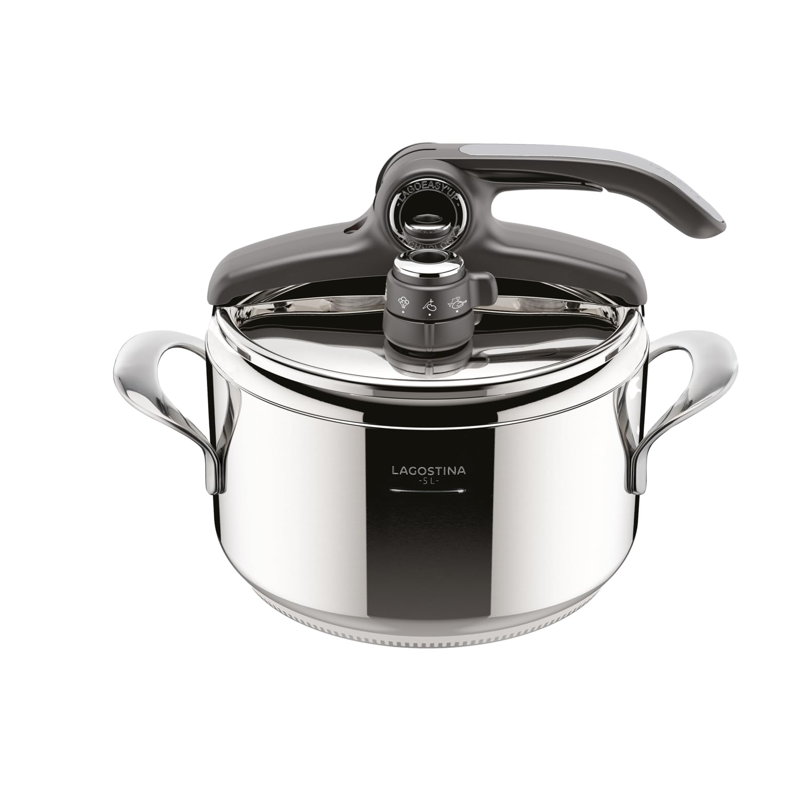 Lagostina Diva, Pentola a Pressione 5 L in Acciaio Inox, Cestello Incluso, con Fondo Lagofusion® e Valvola a 2 Pressioni, Compatibile con Induzione