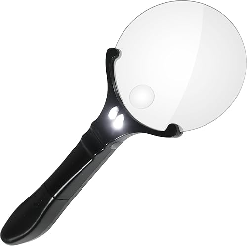 Securityman Lupa de mano con luz (2 LED brillantes) - Lente de lupa iluminada 3X 5X para personas mayores, lectura, degeneración macular, mapas,