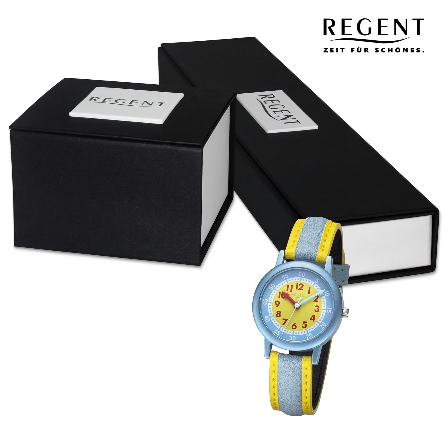REGENT Kinderuhr Lernuhr Blau-Gelb-Rot Aluminium ⌀30mm F-1473