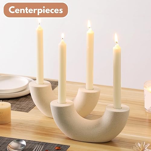 Miniatura 5 de Portavelas cónicos, juego de 2 portavelas bohemio de cerámica, portavelas de granja, portavelas blanco para candelabros para centro de mesa,