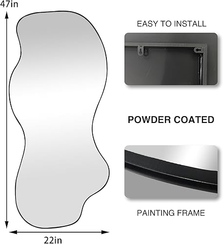Miniatura 6 de POZINO Espejo irregular, espejo asimétrico grande, 47.2 x 21.6 pulgadas, sin marco, espejos de pared abstractos decorativos, modernos espejos de