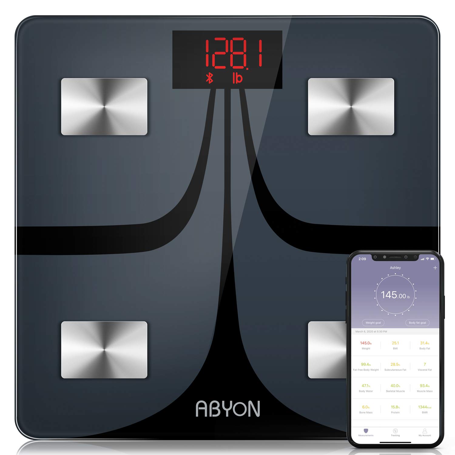 ABYON Bluetooth Scales Digital Weight and Body Fat Scale - Body Composition Analyzer with Cell Phone APP- Wireless Digital Bathroom Smart BMI Scale,396 lbs