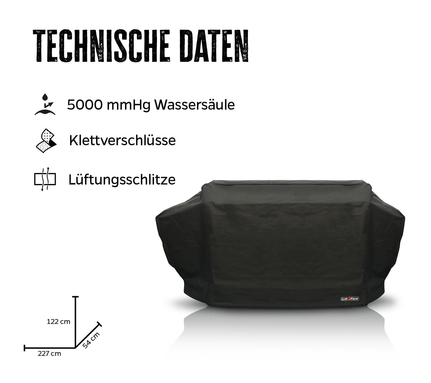 Grillfürst Grill Abdeckhaube Independence P830 - robuste Grill-Abdeckung 227 x 54 x 122 cm, wetterfest und wasserdicht, Abdeckung Gasgrill Gasgrillmodell Independence P830