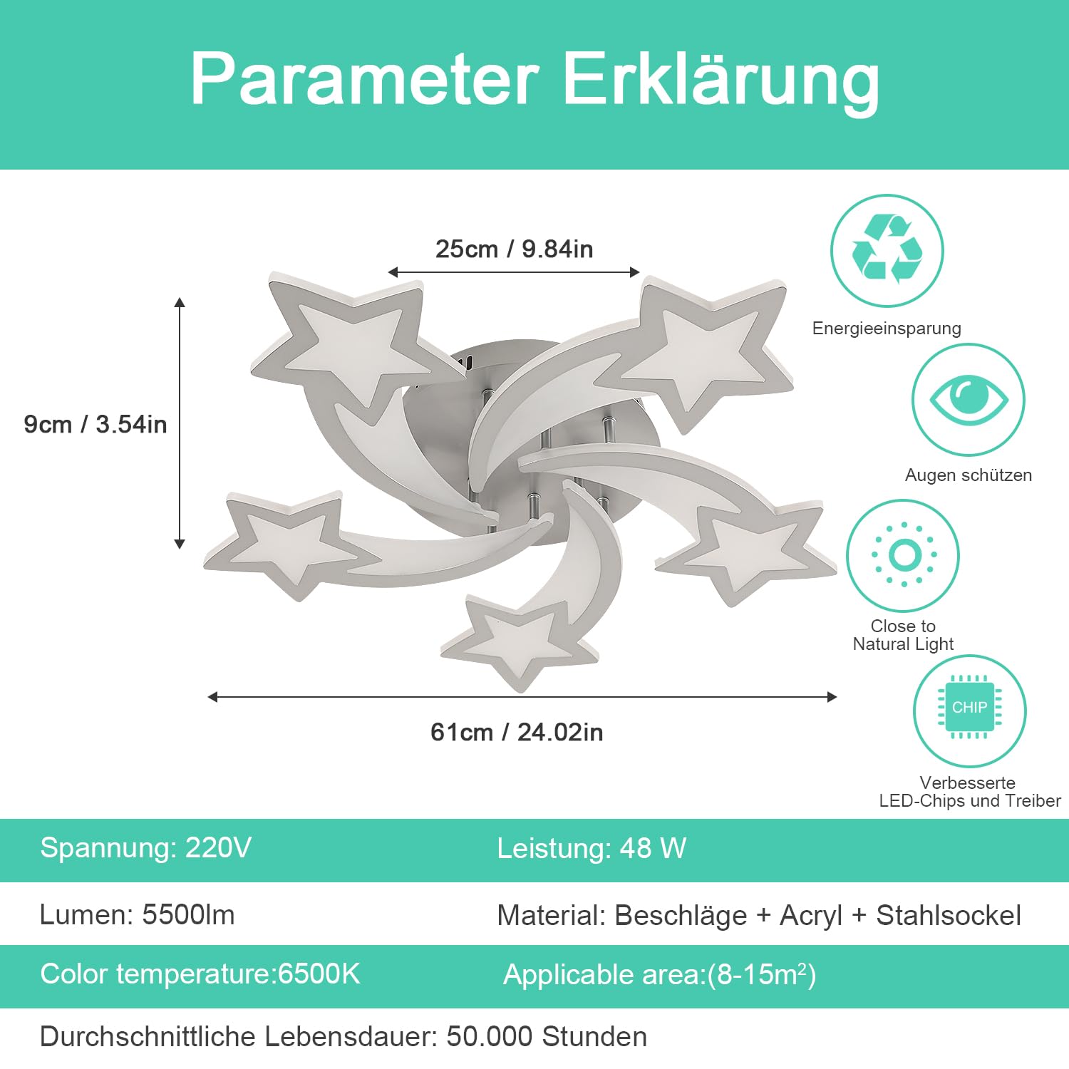 Goeco Lampada da soffitto moderna a LED, lampada da soggiorno da 60 W, lampada da soffitto per soggiorno, camera da letto, camera dei bambini, luce bianca fredda da 6500 K, argento