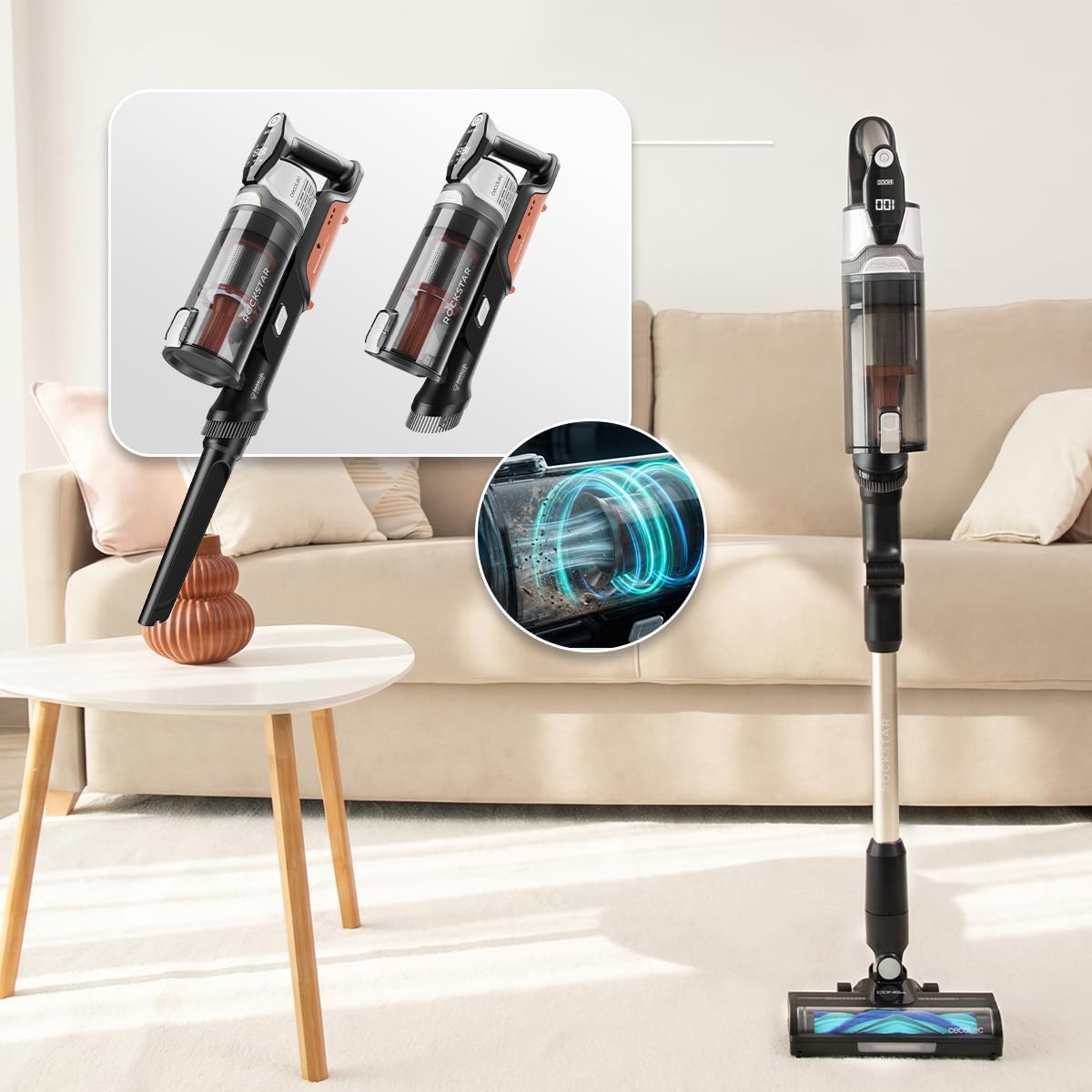 Cecotec Bezprzewodowy odkurzacz Conga Rockstar S30 Flex, ultralekki, 2,5 kg, 80 AW, silnik BLDC, 240 W, bezwłosowy pędzel, akumulator 45 min, rura ErgoFlex do szybkiego czyszczenia bez wysiłku w domu