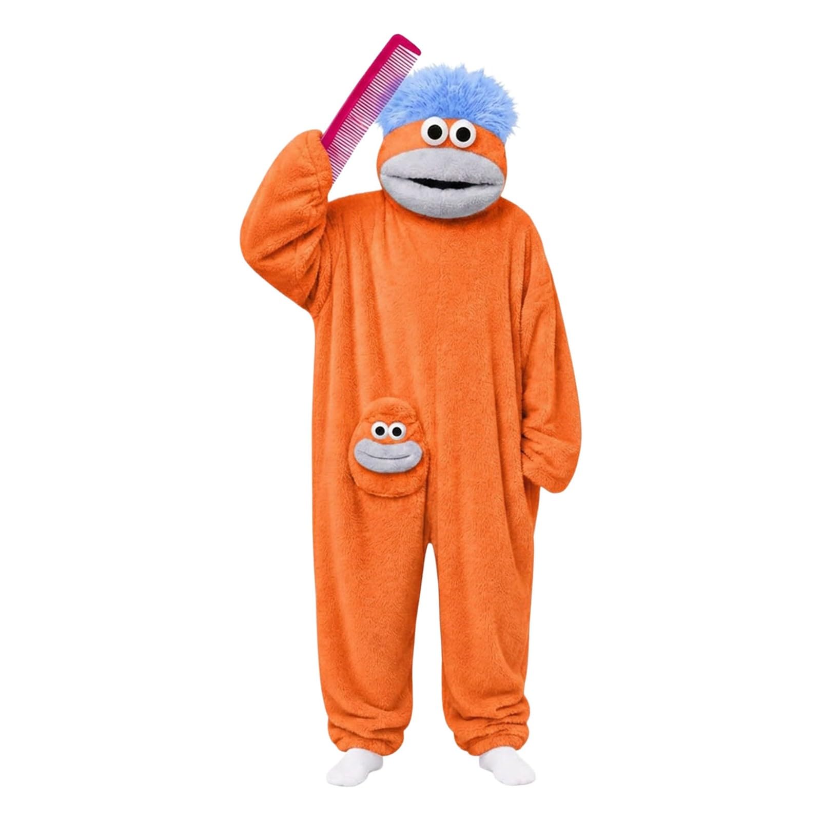 Silly Onesie Kinder Kuschelanzug Monstter-Hoodie mit Kamm aus Fleece, Kuscheliger Ultraweicher Plüsch Overall Gemütliche Ganzkörper Kostüm Tierkostüm Locker Warme Weiche mit Kapuze und Taschen