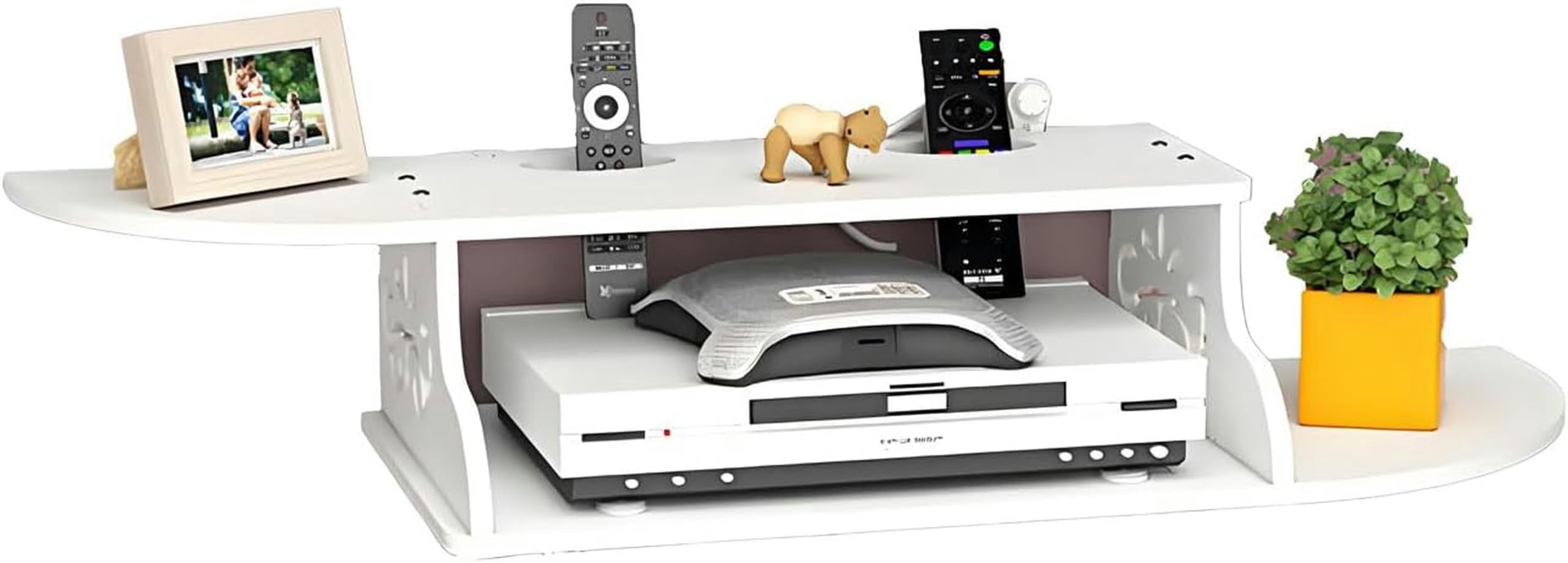 Estantes flotantes, caja de almacenamiento para componentes de TV y decodificador, estante de pared, soporte de gabinete de TV con estante organizador de consola de enrutador.