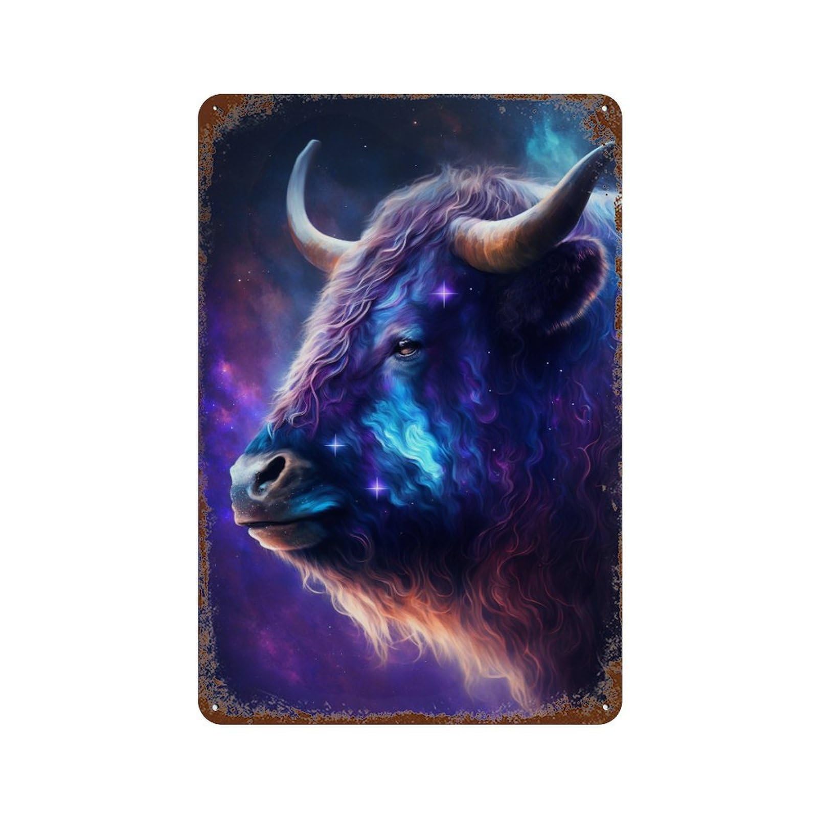 Cosmic Bull Portrait-1 Rust Effect Tin Sign 11.8"x7.9", for Farmhouse, Kitchen And Entryway Decor, Decorative Metal Wall Art