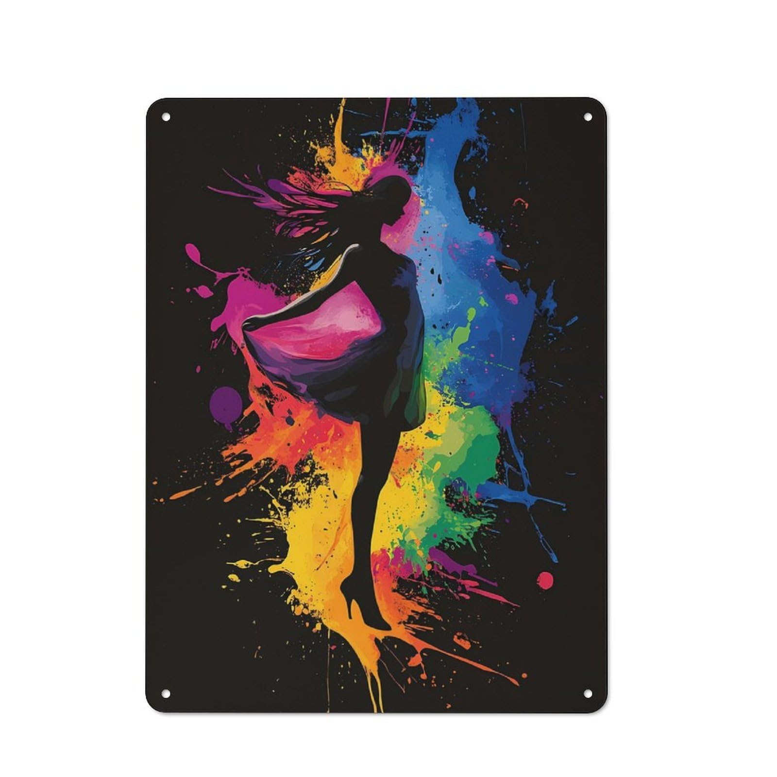 Junmoney Silhouette In Color Splashes Tin Wall Plaque 40X30cm With For Guest Room Or Hallway, For Metal Sign Collectors, For Garage And Workshop Walls