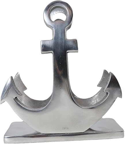 Ebros Gift Elegante aluminio niquelado náutico océano marino marinero barco ancla decorativo papel servilleta titular decorativo cocina bar