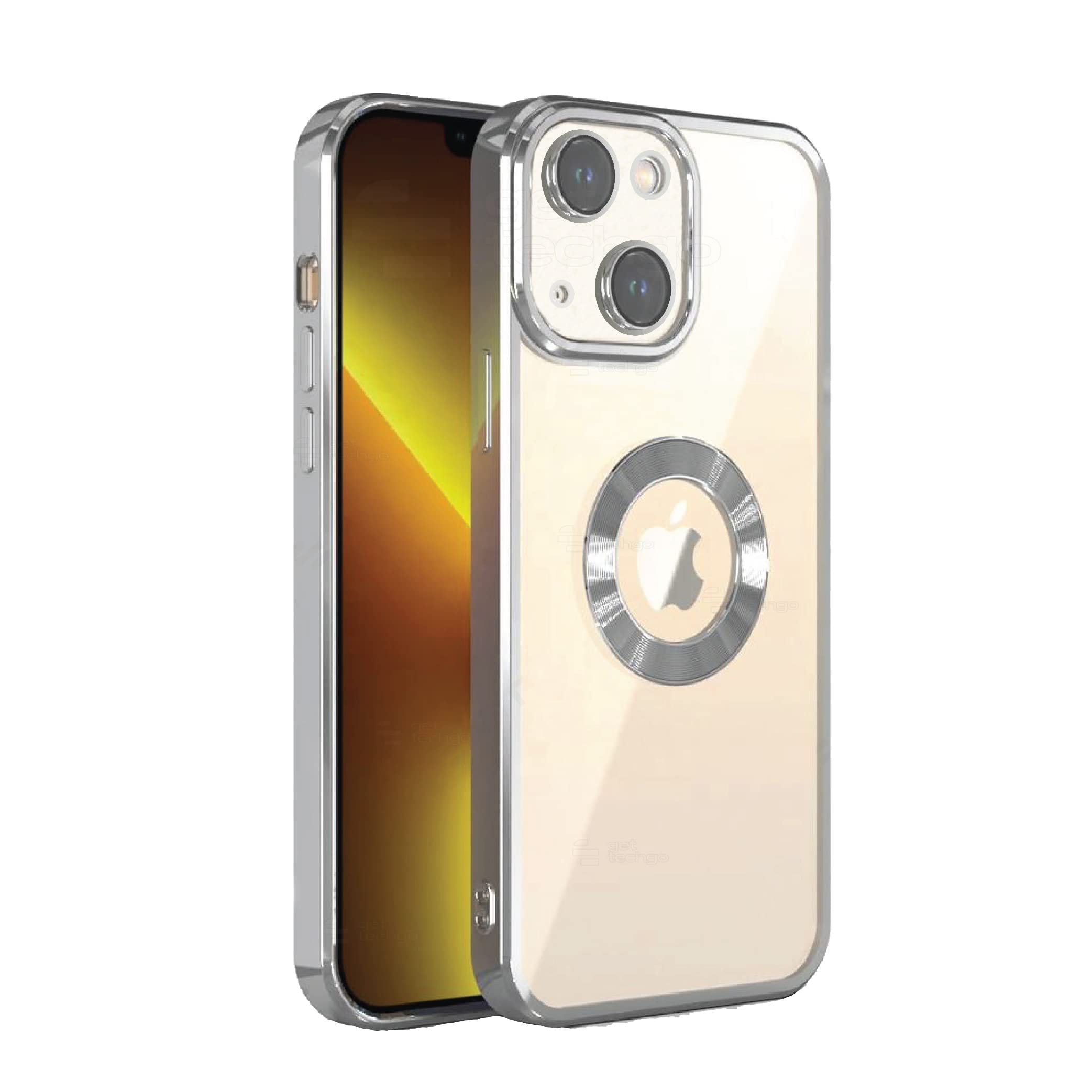 GetTechGoElectroplated Logo View Back Case Cover Compatible for iPhone 14 Plus | Slim Shockproof | Super Soft TPU | Raised Edges | Anti-Shock | Anti-Yellow (Silver)