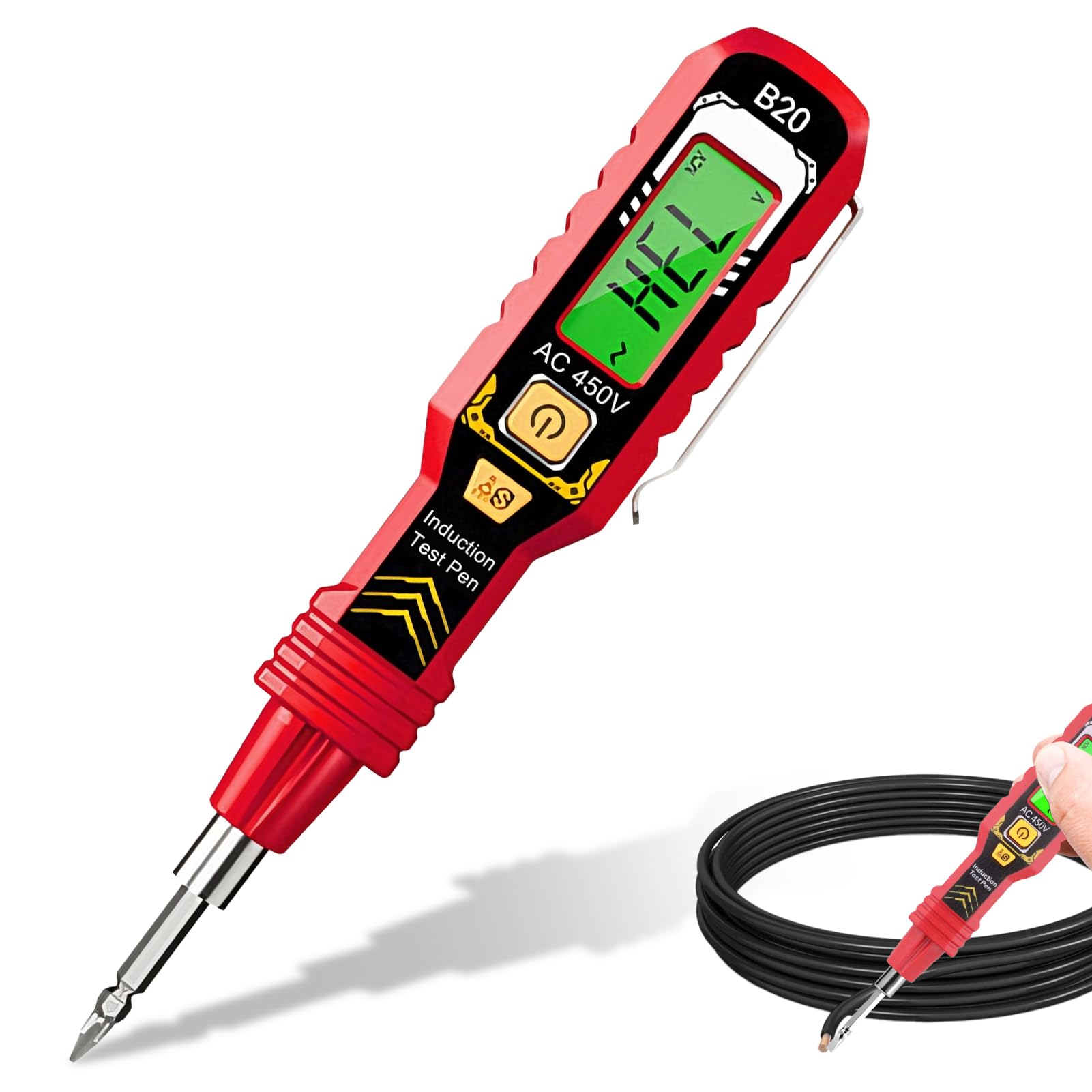 Intelligent Non-Contact Voltage Tester, Electric Tester Pen With Digital Display, Integrated White LED Light, Digital Voltage Detector, 2-in-1 Electricians Tool Pen-sized Testers(Red)
