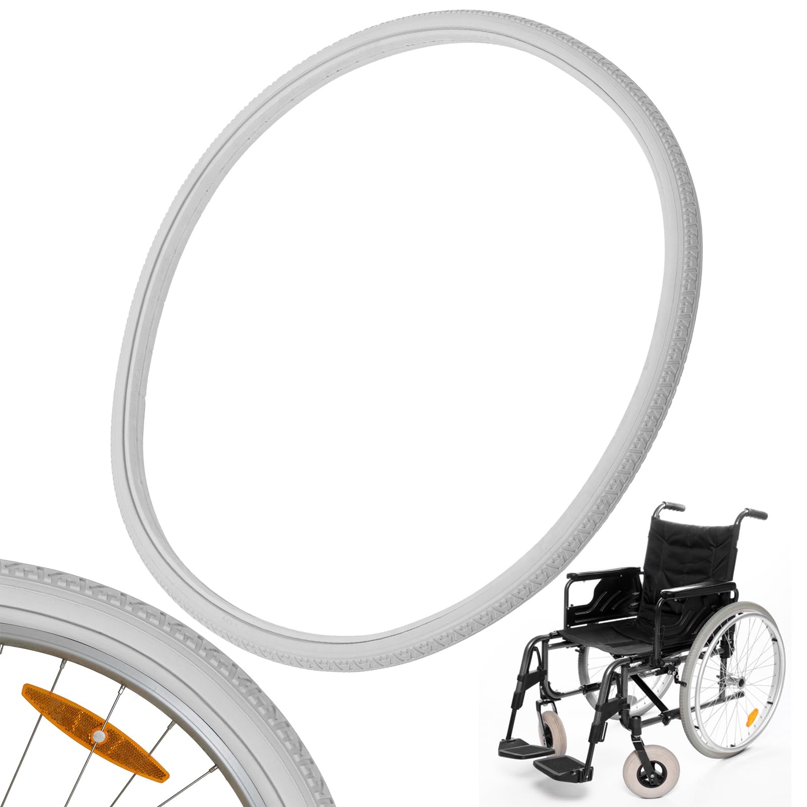 CLISPEED Vollgummireifen Rollstuhl Reifen: Non Scratch Rollstuhlhinterreifen Kompatibel mit Rollstuhlreifen Vollgummi 24x1 3/8, Grau Ersatzräder für Rollator Rollstuhl Ersatzteile