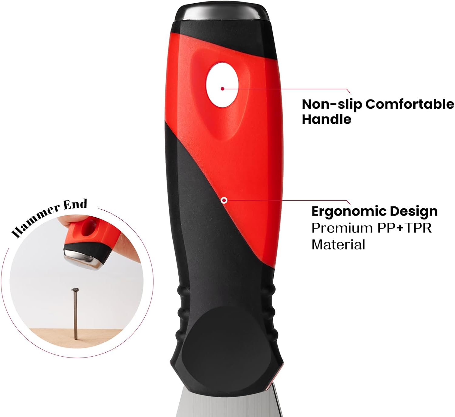 Mister Rui Putty Knife, Paint Scraper 13 in 1 Putty Knife Multi Fuctional, Stainless Steel Metal Scraper, Spackle Knife with Hammer End, Razor Blade Paint Scraper Tool