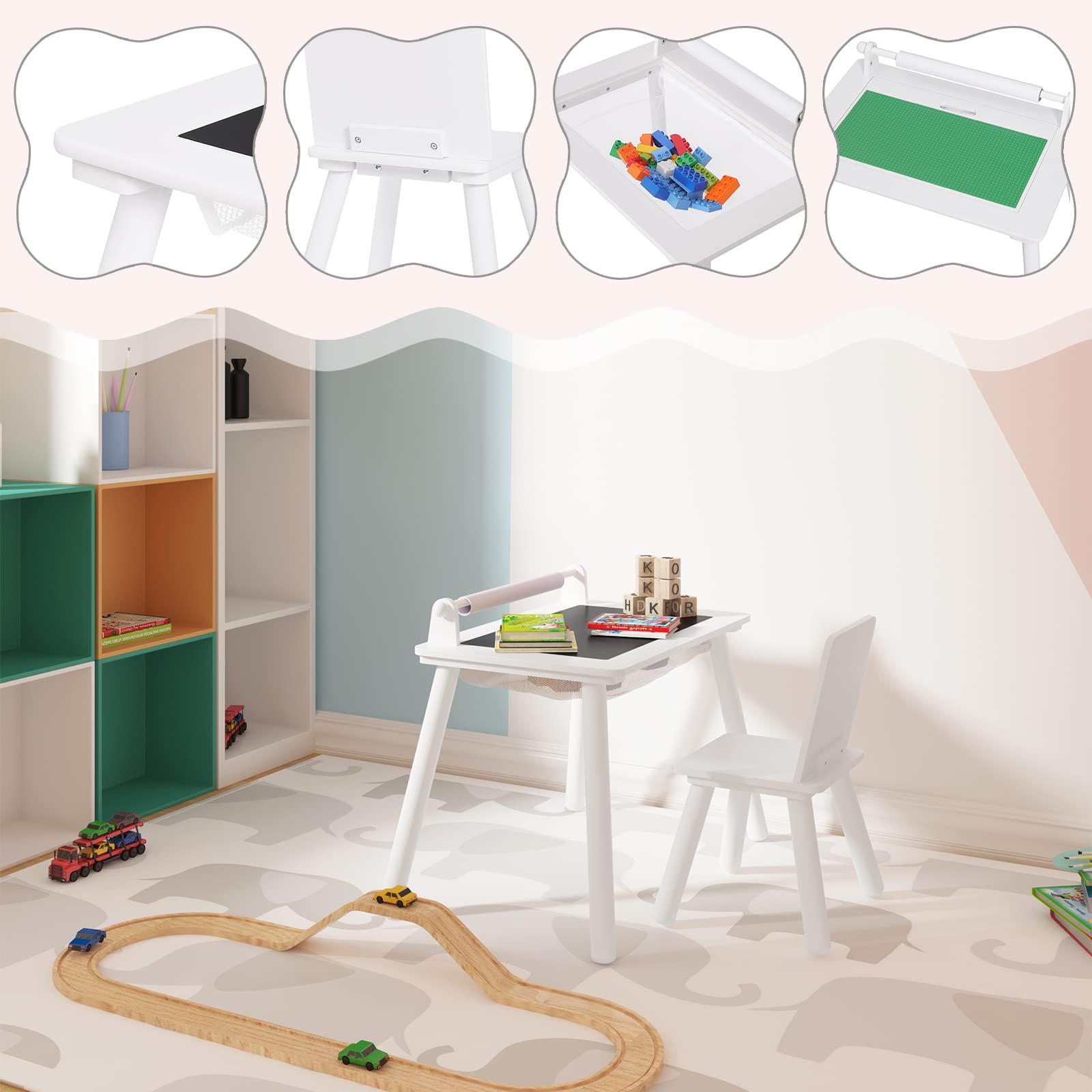 Set Tavolo E 2 Sedie Bambini ZONEKIZ - Design Animaletti Verde - Per Bimbi 3-8 Anni