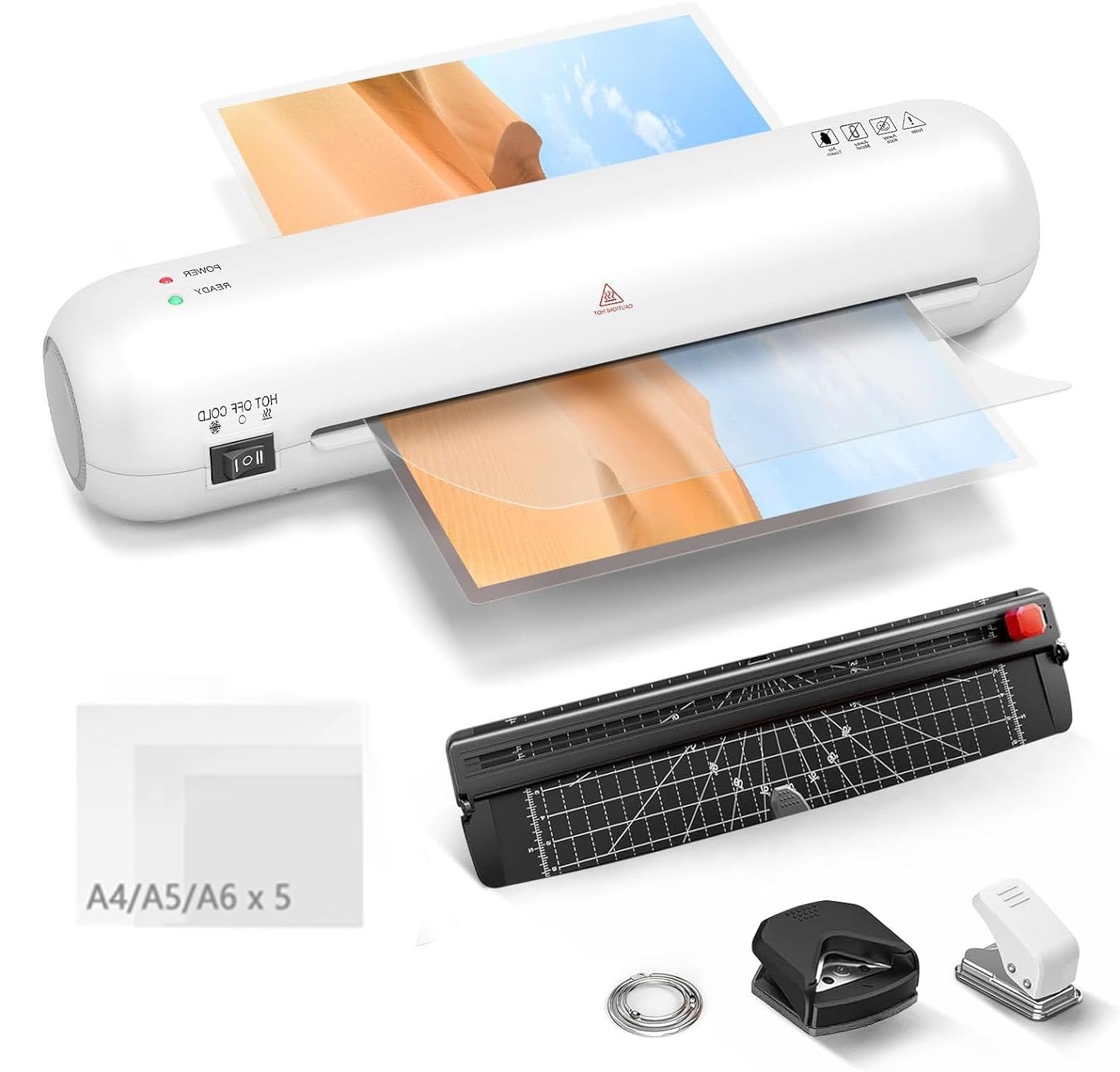 Laminator 6 w 1, laminator A4, 9-calowy osobisty zestaw do laminowania na gorąco i na zimno, 2 minuty nagrzewania wstępnego do biura, szkoły, domu, 15 arkuszy do laminowania