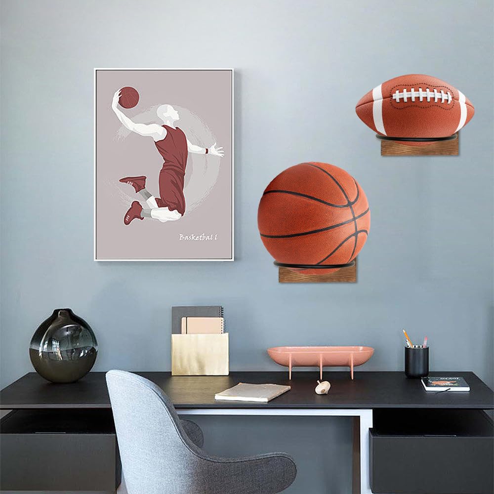 Support de Balle en Métal Noir,Support De Balle Mural,Supports Muraux pour Ballon de Sport pour Football,Basket-Ball,Rugby Volleyball