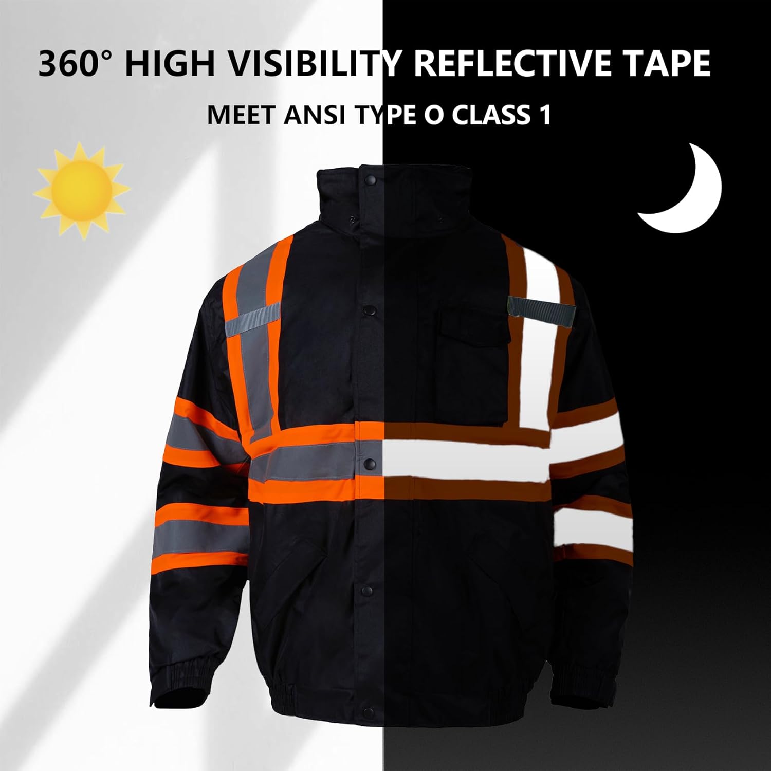 FONIRRA Mens High Visibility Jacket Waterproof Reflective with Hood Hi Vis Winter Jacket Safety Work Construction Coats - Image 3
