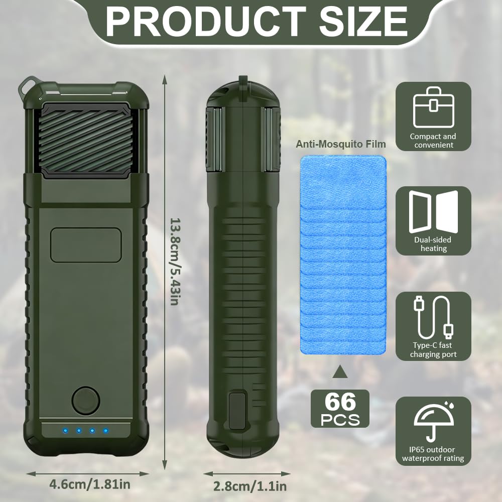 Tragbarer Camping Mückenschutz, SGZIOO Mückenabwehr Outdoor Elektrisch mit 66 Plättchen, USB-C-Aufladung, IP65 Wasserdicht für Outdoor, Camping, Wandern & Backpacking