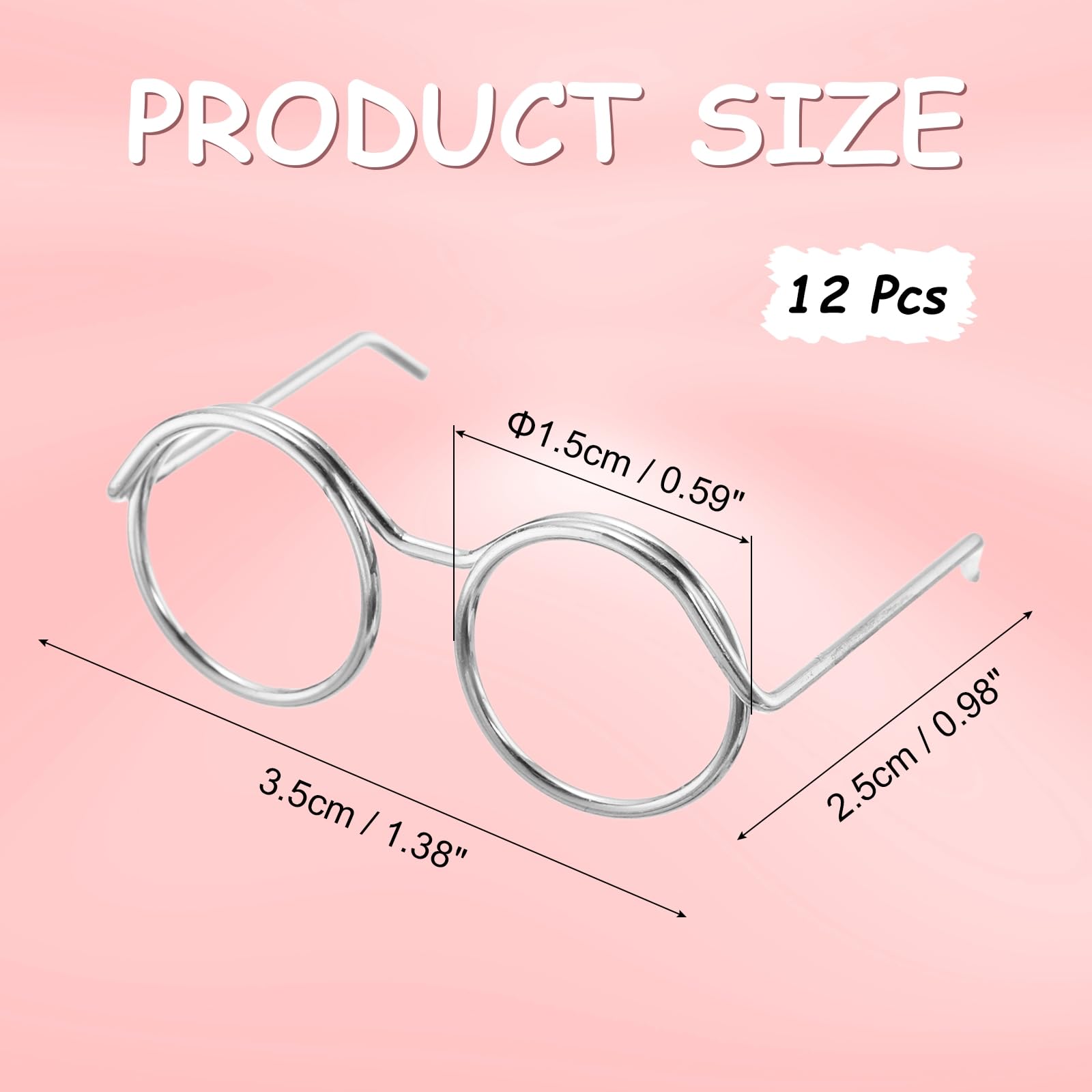 PATIKIL 1.38" Mini Doll Eyeglasses, 12 Pcs Doll Dress Eyeglasses Miniature Round Eyeglasses Metal Wire Rim for Crafts Silver Tone - Image 2