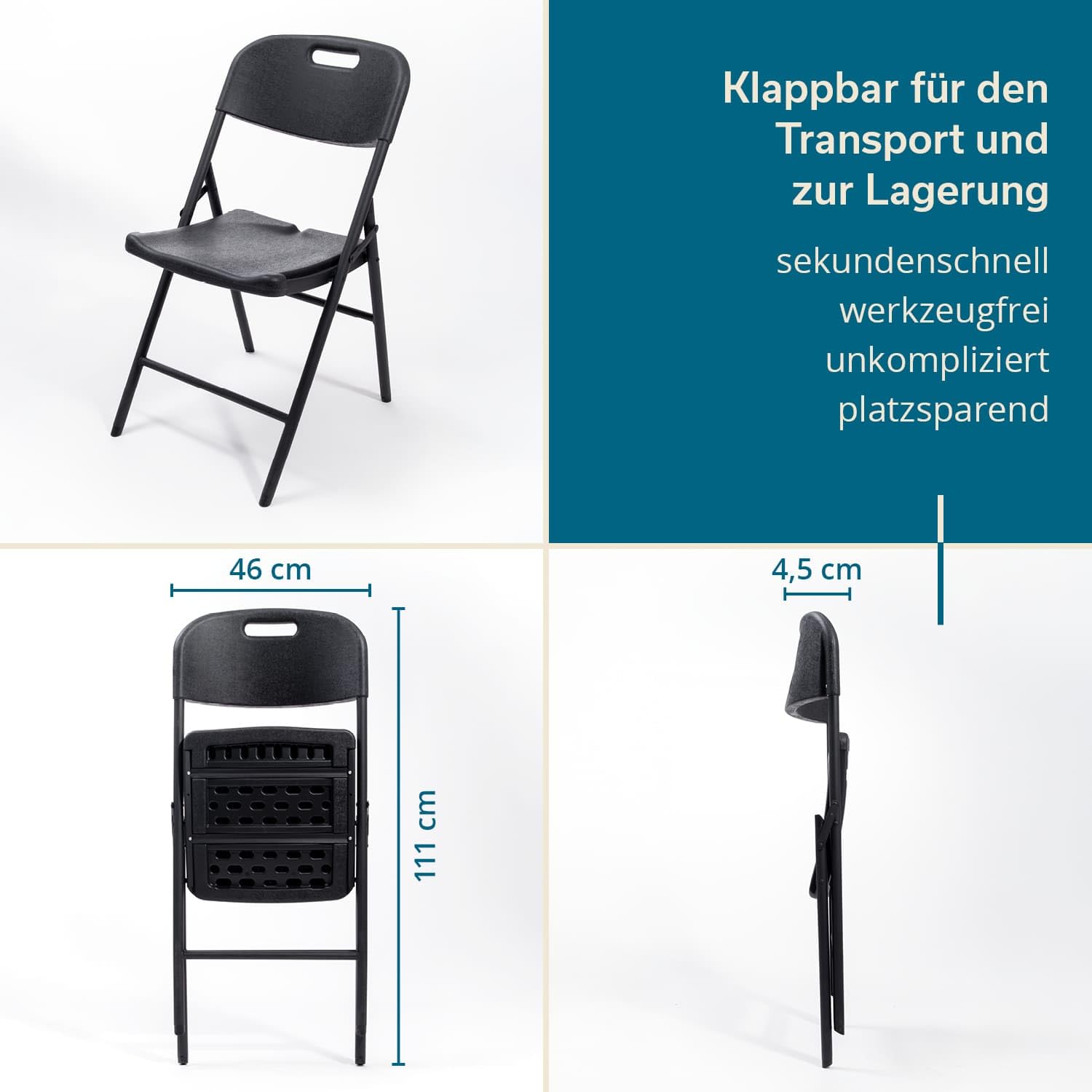 Skandika Klappstuhl MASI | Klappbarer Stuhl, 2er / 4er Set, 4 kg leicht, belastbar bis 150kg, wetterfest, Aufbau ohne Werkzeug | Campingstuhl klappbar, faltbar, für Camping (Schwarz | 2er-Set)