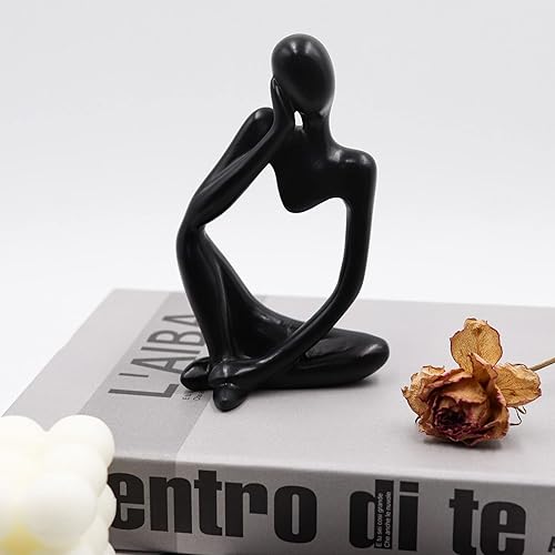 Vista 17 de Estatuas y esculturas de pensador Dnoifne, ornamentos de estatua de pensador de resina en negro, esculturas de estilo abstracto, regalos