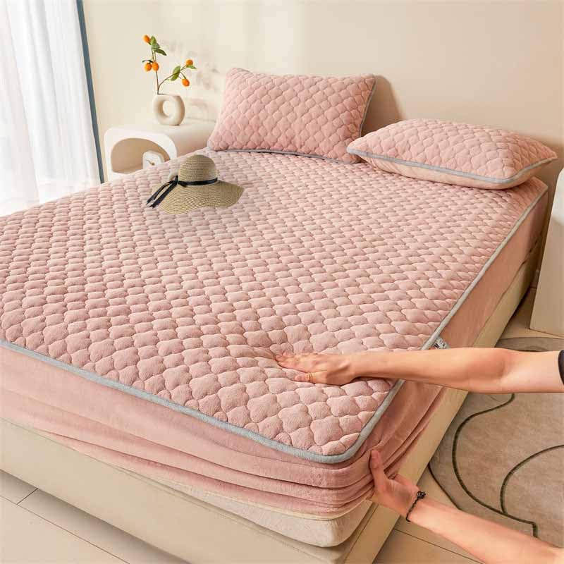 HLTQL Protector De Colchón Funda De Colchón Funda De Colchón Colcha De Invierno De Terciopelo De Leche Engrosada, Colcha Ajustada, Sábana De Funda De Colchón De Terciopelo Coral(6,180 * 200cm)