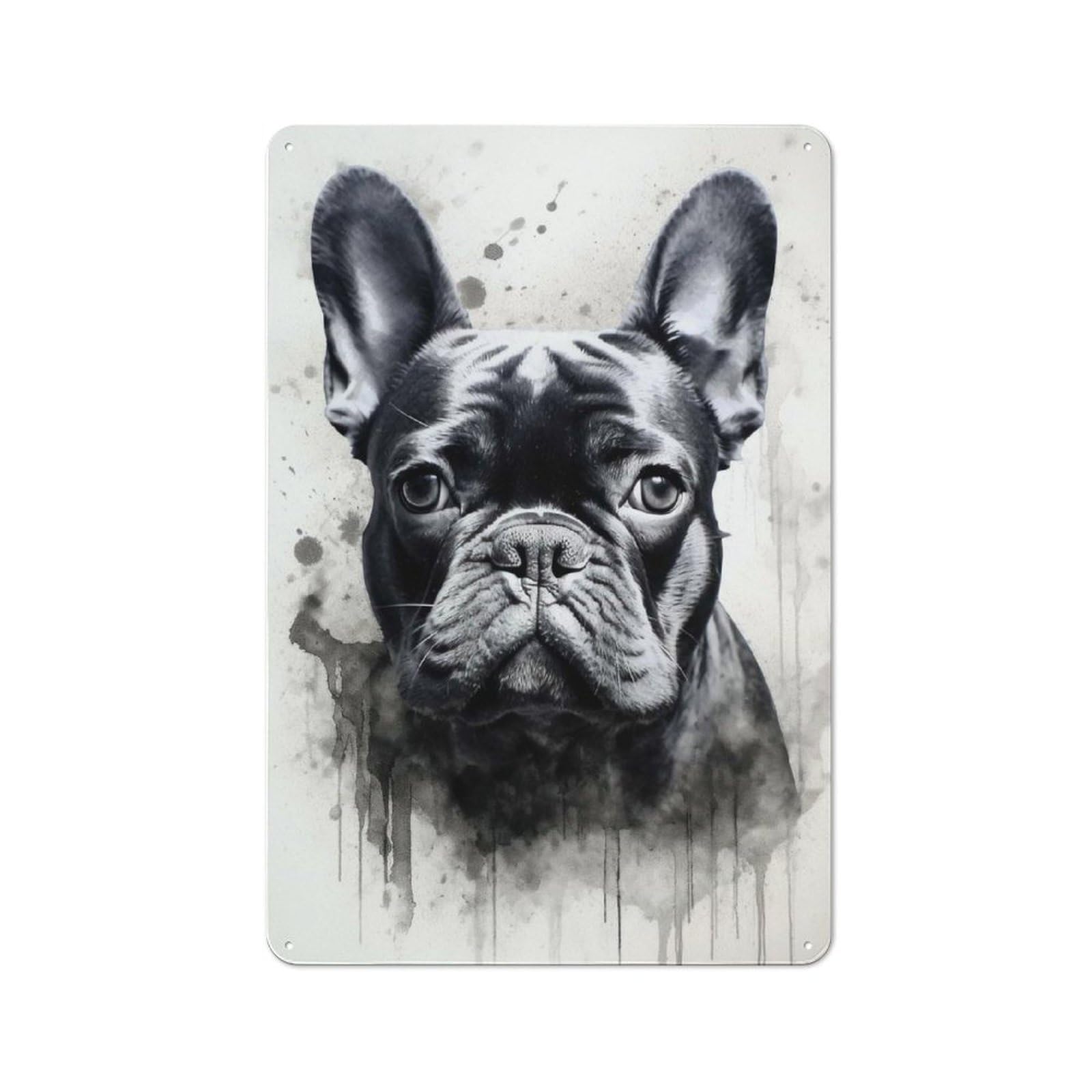 Junmoney French Bulldog Watercolor Vintage Printed Metal Sign 30X20cm For Bar Or Restaurant, For Restaurant Interior Fans