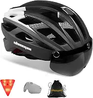 Shinmax Capacete de bicicleta, capacete de bicicleta CPSC/CPC para adultos, homens e mulheres, com óculos magnéticos e luz traseira de LED, capacete de ciclismo ajustável SM-T69