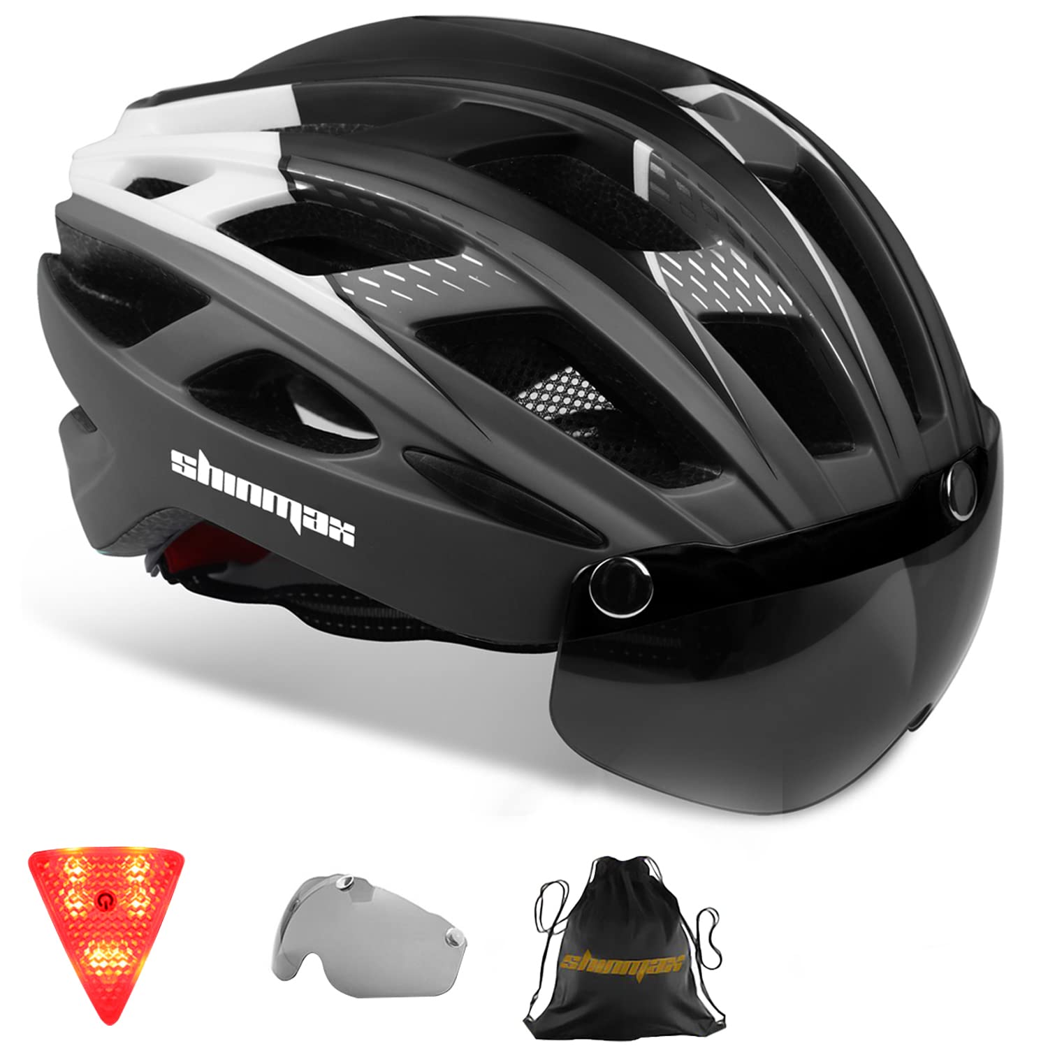 Shinmax Bike Helmet, CPSC/CPC Bike Helmet for Adult Men Women with Magnetic Goggles&Led Back Light Cycling Helmet Adjustable SM-T69