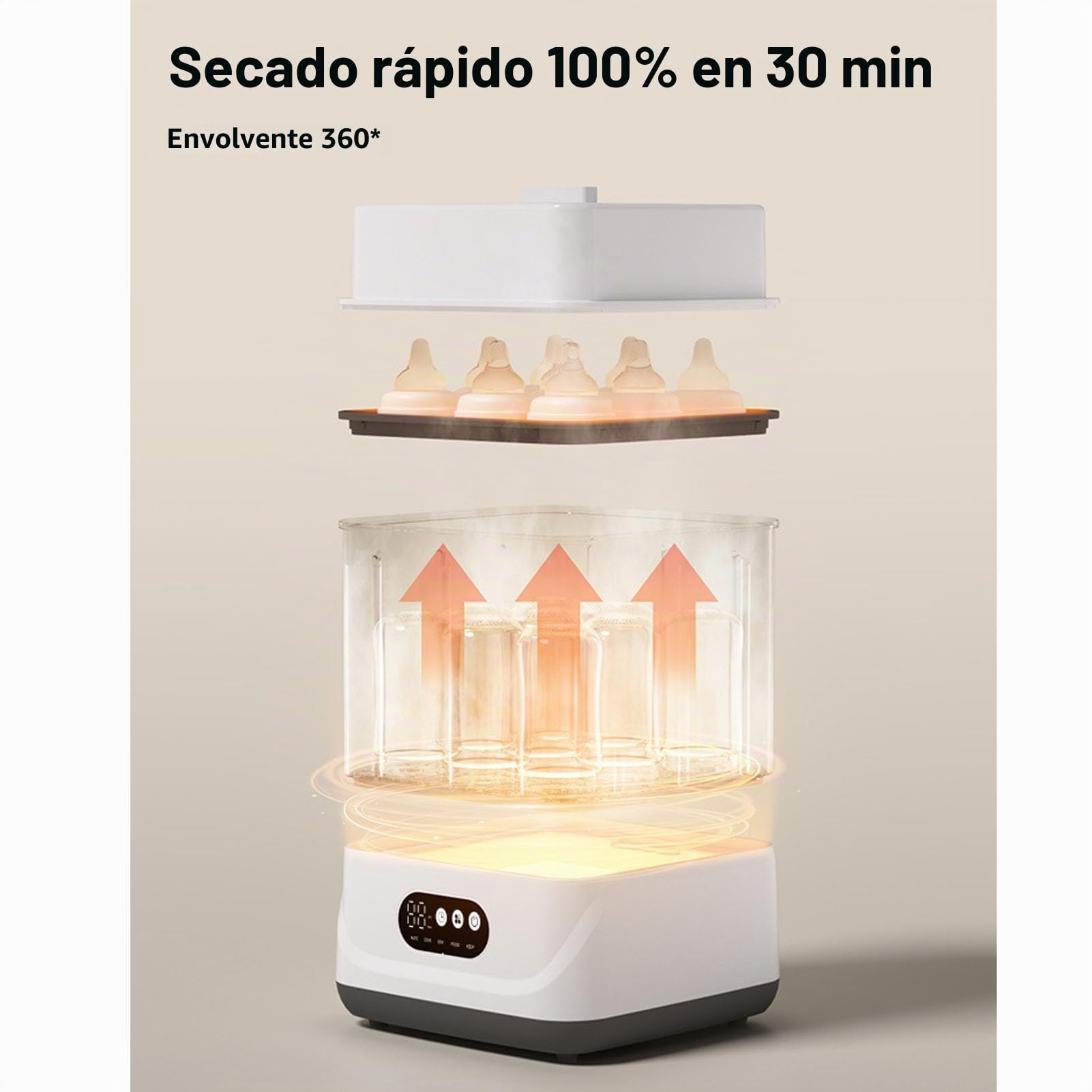 Asixxsix Lavador, esterilizador secador de biberones, 2 en 1, con doble capa temporizador, secador eléctrico con capacidad para 6 a 12 biberones accesorios para bebés y extractores (Enchufe de la UE)