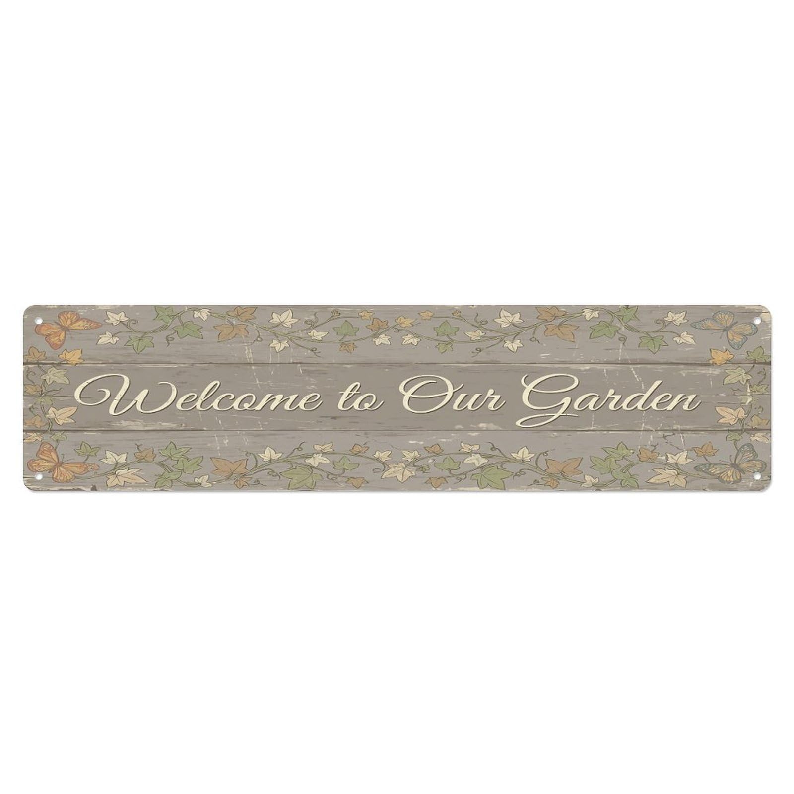 Vintage Welcome to Our Garden Ivy Butterfly Metal Tin Sign