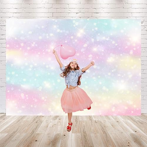 Miniatura 3 de Fondo de fotografía de arcoíris con purpurina para recién nacidos, 7 x 5 pies, colorido telón de fondo de 1er cumpleaños, decoraciones de fiesta de