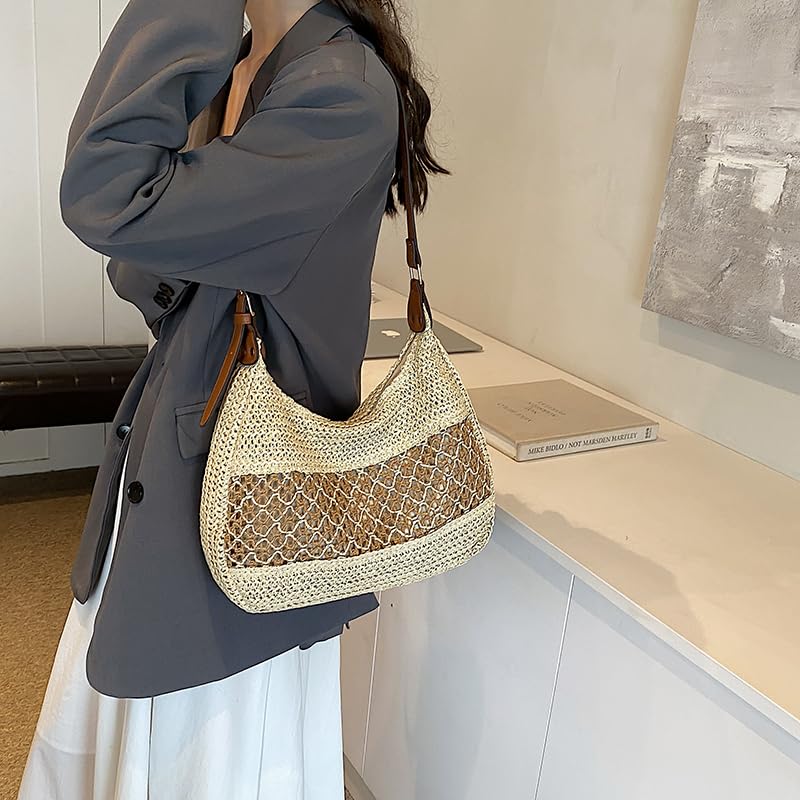Women Hollow Shoulder Bag Large Capacity Straw Fashion Tote Handbag Adjustable Strap All-Match Tote Bag Female Woven Bag3