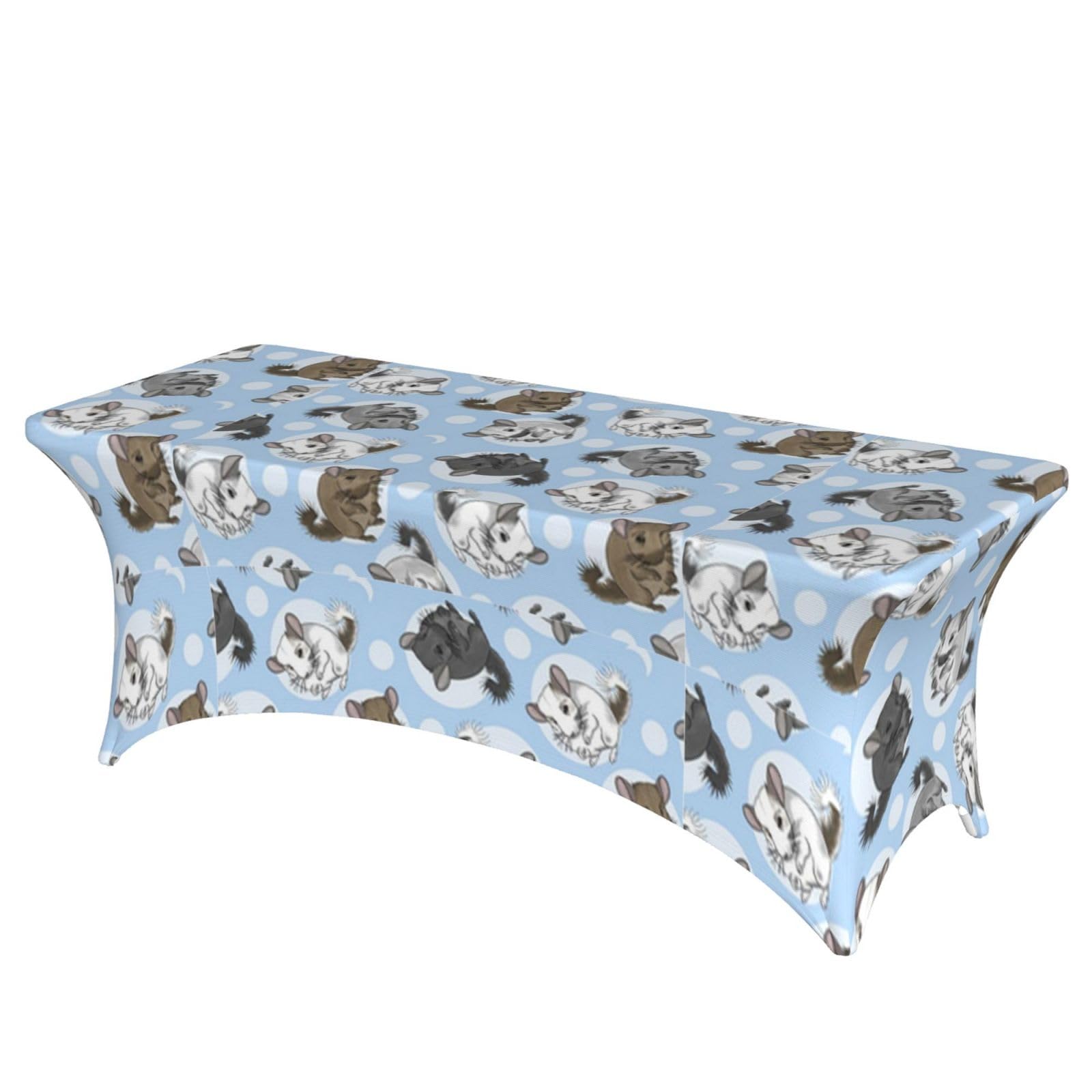 ERCgad Blue Chinchillas And Moon Print Rectangular Tablecloth Dining Banquet Party Events Home Celebration Table Cover