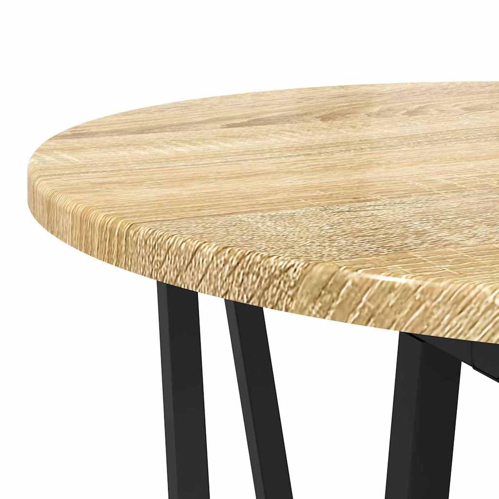 Juego de mesa auxiliar de 2 piezas de roble Sonoma y negro, mesas de centro redondas con marco de metal, prácticos estantes para sofá, salón, oficina, rincón de lectura, decoración y bebidas