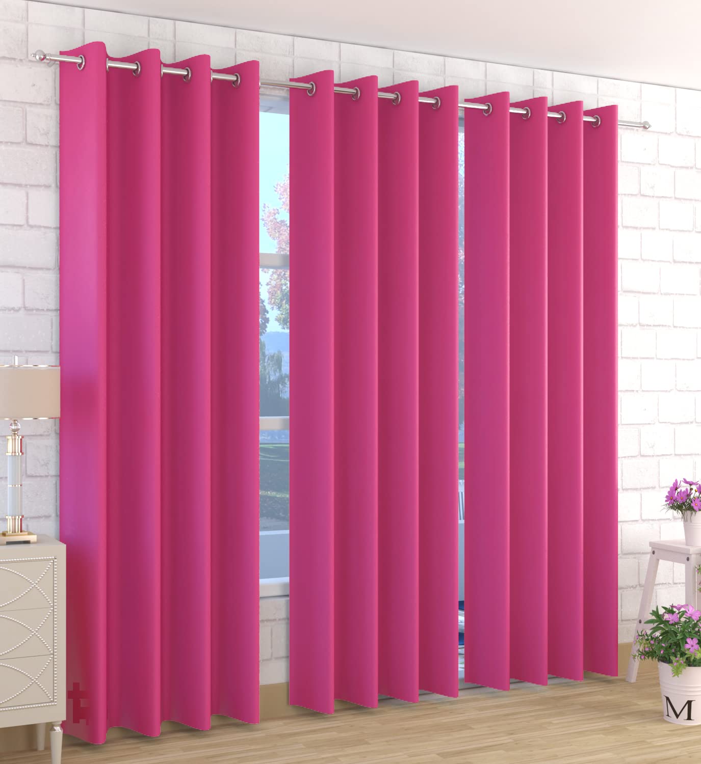Kiara Creations 2 Piece Opaque Solid Room Darkening Thermal Insulated Blackout Curtains for Long Door 8 Feet, Pink