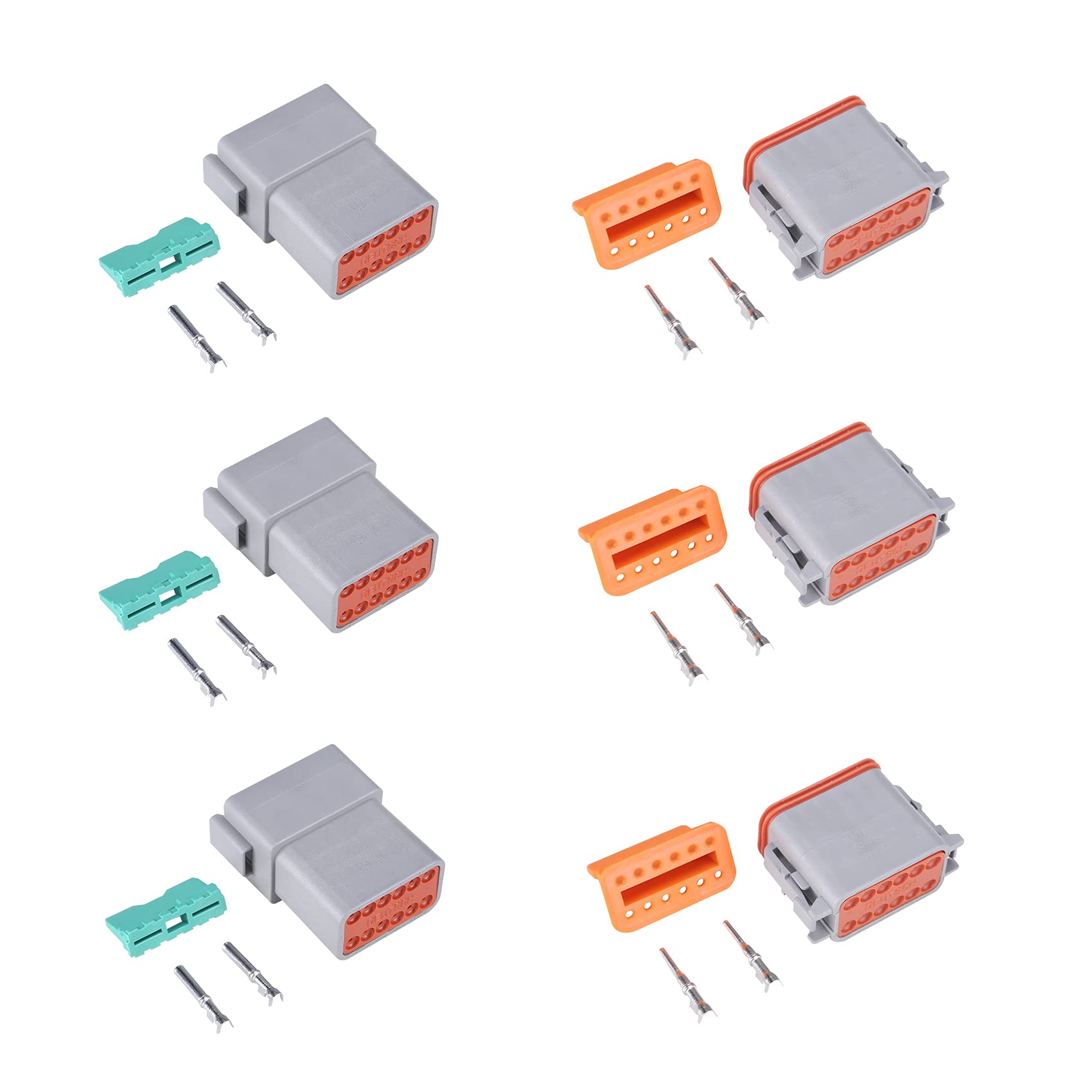 MUYI 12 Pin Connector 3 Kits DT Series Automotive Connectors IP67 Waterproof Electrical Wire Connector Heavy Duty 14-18 AWG Wire Harness Connectors