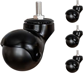 NATIKON Set of 4 Tone 1.5" inch Ball Caster Wheels with 0.59" Threaded Stem Length for Furniture, 360-Degree Rotation (Black)