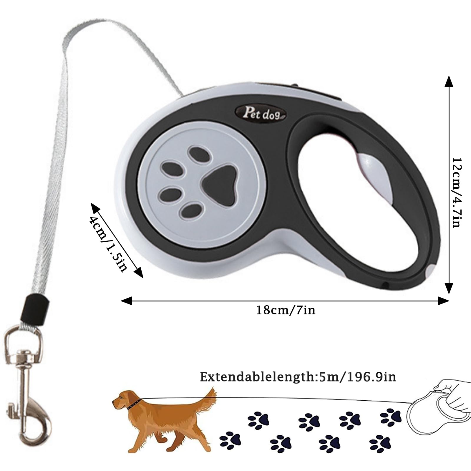 Retractable Dog Lead, Shunshi Heavy-Duty Extendable Dog Leads, 5M/16FT Strong Nylon Tape Leash, One-Handed Brake & Lock - Image 2