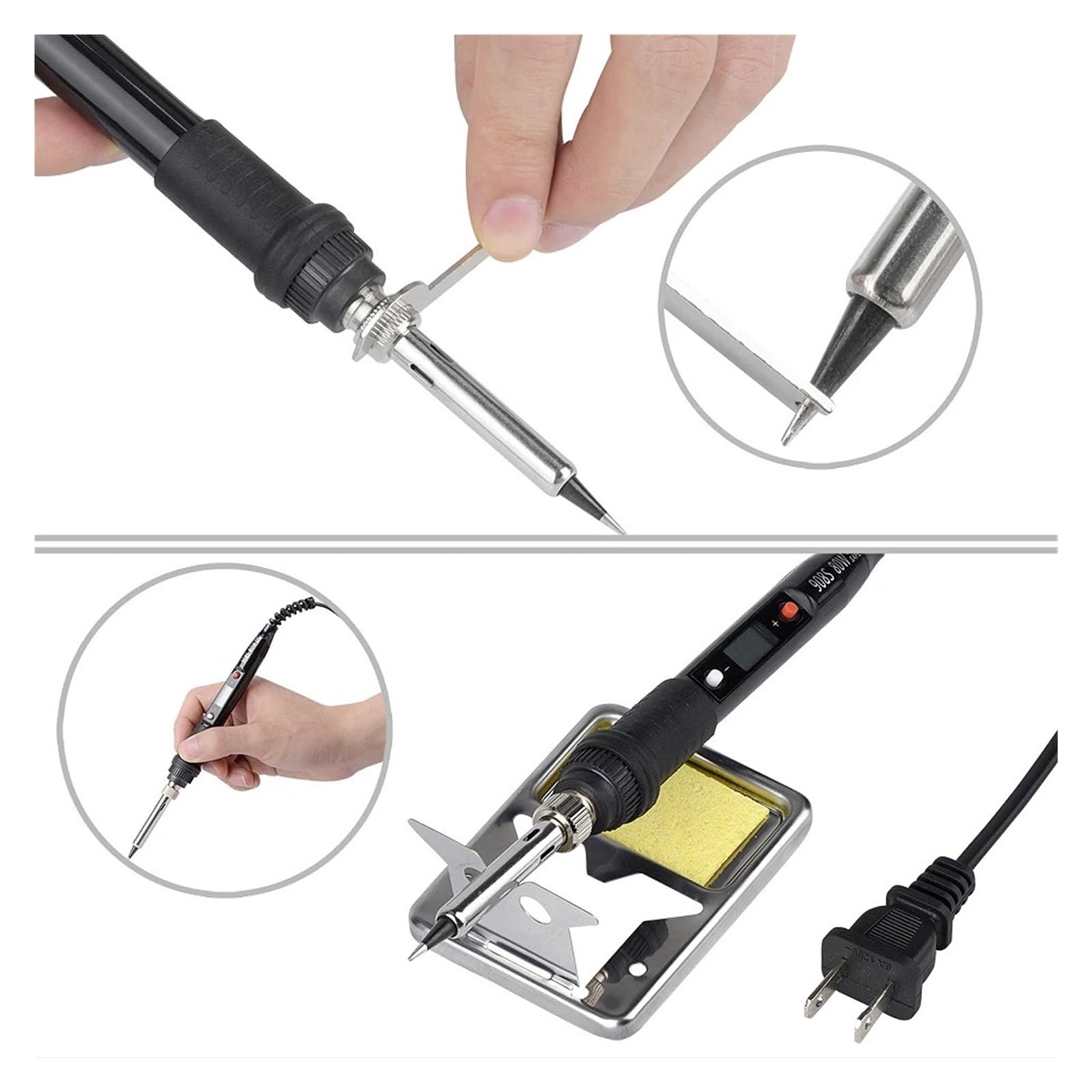 Zestaw Lutownicy LCD Regulowana Temperatura 80W Narzędzia Do Lutowania Końcówki Lutownicze Przewody Stojak Na Podgrzewacz Pompy Najlepszy Prezent(Silver)