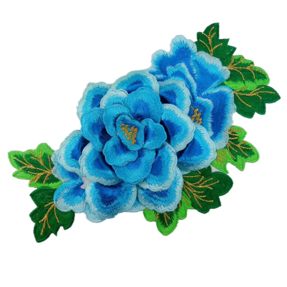 Aplikacje odzieżowe, Haftowane naszywki z tkaniny kwiatowej, ozdoby do ubrań DIY, tworzenie torebek(Skyblue)