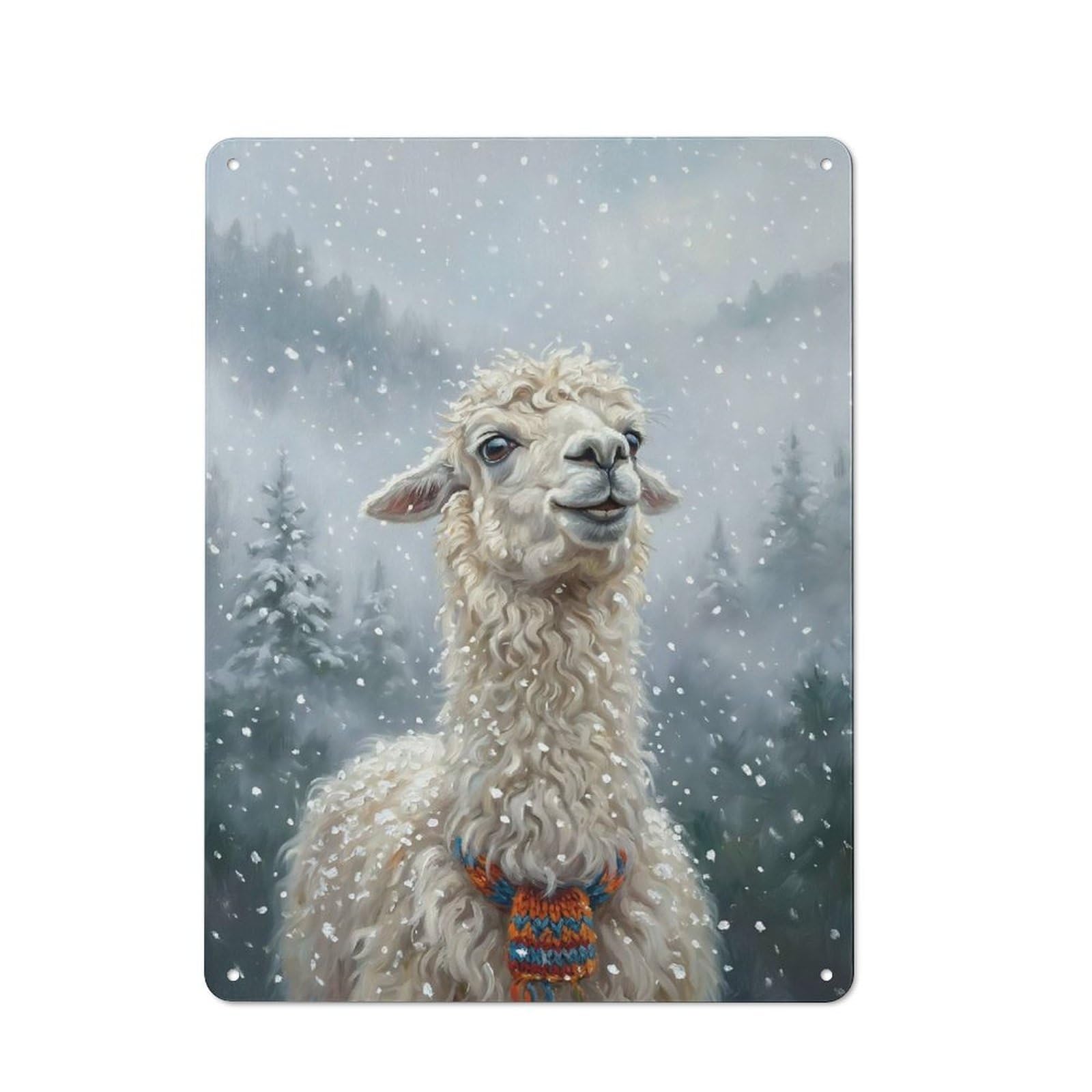 Junmoney Style-24 Tin Wall Plaque 40X30cm With Llama In A Snowy Forest For Home Office Or Studio, For Metal Sign Collectors, For Garage And Workshop Walls