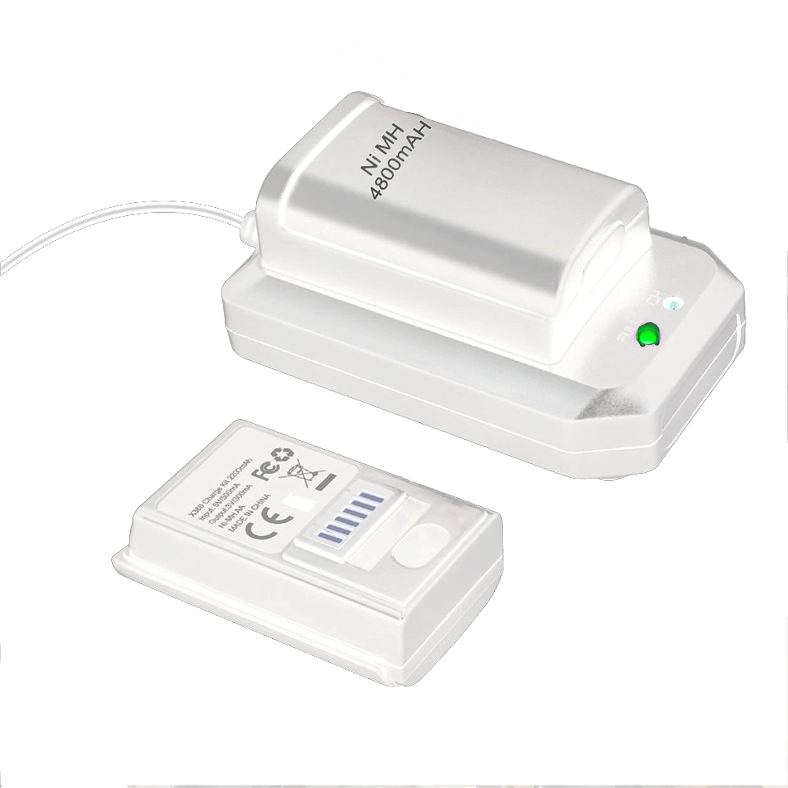 Xbox akumulator kontrolera do 360, akumulator wielokrotnego ładowania 4800 mAh, z kablem do ładowania, stacja ładująca (biała)