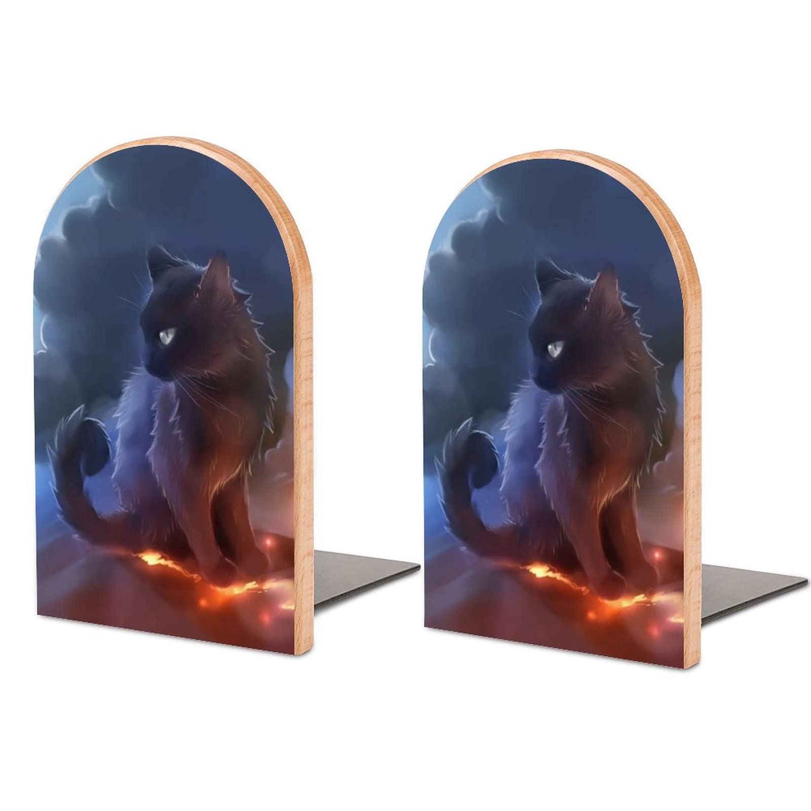 Juzgtsit As Pic Cat Warrior Wooden Bookends For Shelf Heavy Book Stand Holder Book Ends Decorations For Office Home